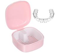 FELTECHELECTR Retainer Box Portable Storage Case with Filter Denture Holder Container for Cleaning and Soaking Orthodontic Retainers Travel Use Cherry Blossom Pink