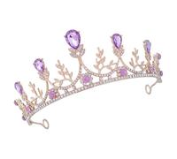 FELTECHELECTR Rhinestone Crown Headpiece Tiara Wedding Headband Purple Zinc Alloy, Comfortable Wear for Brides and Women at Weddings and Ceremonies
