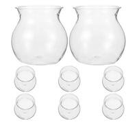 FELTECHELECTR Set of 8 Grey Plastic Plant Pots Terrarium Container and Small Betta Fish Tank with Unique Lotus Bowl Planter Design, for Succulent Cultivation and Home Decor Desktop Decoration