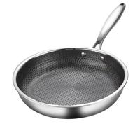 FELTECHELECTR Stainless Steel 26cm Honeycomb Frying Pan Non-Stick Surface Wok Pan for Gas Stove Kitchen Cookware Everyday Cooking