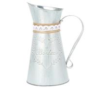 FELTECHELECTR Vintage Iron Flower Vase Jug with Decorative Heart Design, Practical and Beautifully Designed Silver Pot for DIY Floral Arrangement Decor and Shower Table Centrepiece