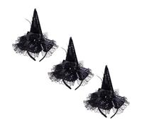FELTECHELECTR Witch Hair Halloween Hat Headbands Comfortable for 3pcs Lightweight Fabrics Black Lace Sequins Hoops Costume Party Accessories Party