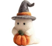 Felted Ghost Witch, Adopt a Ghost, Handmade Felt Halloween Ghost Pumpkin with Wizard Hat, Collectible Cute Wool Felt Ghosts Ornament, Home Party Shelf Desk Gift for Enthusiast