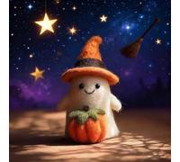Felted Ghost Witch, Adopt a Ghost, Handmade Felt Halloween Ghosts Pumpkin with Wizard Hat, Festival Gift Ornaments, Collectible Cute Wool Felt Ghosts Ornament