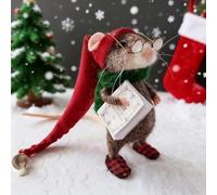 Felted Mice, Christmas Felt Mouse Ornaments, Cute Needle Felted Mouse Doll, Mini Mice Ornaments Figurines, Handmade Tabletop Christmas Mouse Decor, Animal Crafts Xmas Holiday Party Supply (A)