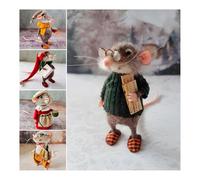 Felted Mouse Ornament, Cute Needle Wool Felt Mouse, Sunshine Mouse Felt Critter Felt Mice Collectible Figurine, Needle Felted Mouse Doll Decorations Holiday Statue (5 Set)