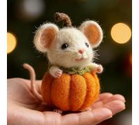 Felted Mouse with A Pumpkin,Adorable Halloween Felt Mouse Ornament,Handmade Needle Felted M-ouse Figurine,Collectible Felt Animals Ornament for Party Supplies