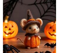Felted Mouse with A Pumpkin,Adorable Halloween Felt Mouse Ornament,Handmade Needle Felted M-ouse Figurine,Collectible Felt Animals Ornament for Party Supplies