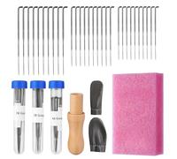 Felting Needles 37 Pcs Wool Felt Tools Needle Felting of 3 Sizes, Stitch Punch with Bottle and Wooden Handle Holder, Complete Starter Kit f for Wool Craft Animal DIY