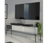 felton wooden tv stand with 2 sliding doors in grey and white