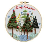 Feltsky Christmas Evergreens Embroidery Kits for Beginners with Pattern, Cotton Threads, Needles, Instruction, 20cm Hoop - Gift for Mom, Grandma