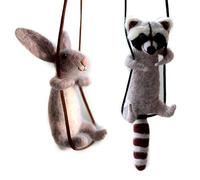 Feltsky Raccoon and Rabbit Needle Felting Kit 10cm Playing on Rope 2 Pack - Needles, Finger Guards, Black High-Density Foam Mat, Instructions