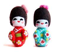 Feltsky Traditional Japanese Kimono Needle Felting Kits, Merino Wool with 3 Needles, 1 Pair Leather Gloves, High-density Foam Mat and Tutorial 2 Pack Felting Kit (Red + Green)