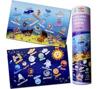 FeltsnFun 2 Felt Story Boards 43" x 28" Ocean & Space Play Scenes 60Pcs Interactive Educational Crease-Free Double-Sided Fuzzy Felt Board for Childrens Education | Premium Quality Gift