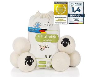Feluna® Eco Dryer Balls for Tumble Dryer Set of 6 - Natural Fabric Softener Made from 100% Sheep Wool -Eco Dryer Balls Laundry Balls for Dryer