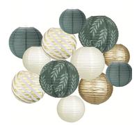 Feluxor 12-Pack Paper Lanterns, Round Sage Green Hanging Paper Lampshades with Colored Ribbon for Holidays, Weddings, Halloween, Christmas, Birthdays, Garden Parties, Baby Showers Decor