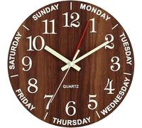 Felvoro Wall Clock 10 Inch Brown Weekly Wall Clock Silent Battery Operated Luminous Hands Retirement Elderly Wooden Glow in The Dark Clock