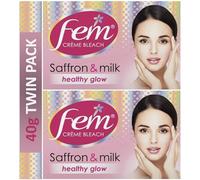 Fem Saffron & Milk Crème Bleach 40gm (Pack of 2) - Fem Fairness Saffron & Milk Crème Bleach - Enriched with Goodness of Saffron and Milk | Gentle Skin Brightening with Saffron & Milk