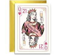 Female 21st Birthday Card - Birthday Queen Card for Friend, Bestie, Her, Sister Age 21 - Large A5 Size with Gold Lustre Envelope