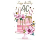 Female 40th Birthday Card Embellished Cake Forty Champagne Greeting Card JGS734