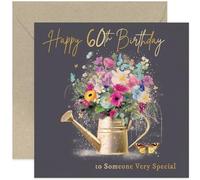 Female 60th Happy Birthday Card for Her - 'Happy Sixtieth' Watering Can Card - Gold Foil Butterflies and Colourful Flowers - Age Sixty Birthday Gift for Her - Women Cards