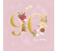 Female 90th Birthday Card for Her - Age 90 - Special Finishes and Embellishments - Contemporary Floral Design - Made in the UK - Eco-Friendly