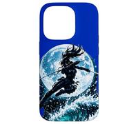 Female Anime Ninja Warrior with Swords Under Full Moon Case for iPhone 14 Pro