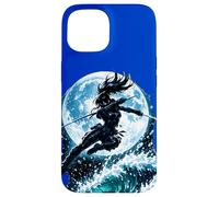 Female Anime Ninja Warrior with Swords Under Full Moon Case for iPhone 15