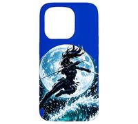 Female Anime Ninja Warrior with Swords Under Full Moon Case for iPhone 15 Pro