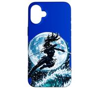 Female Anime Ninja Warrior with Swords Under Full Moon Case for iPhone 16 Plus