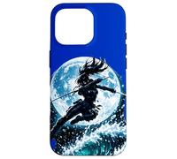 Female Anime Ninja Warrior with Swords Under Full Moon Case for iPhone 16 Pro