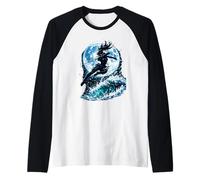 Female Anime Ninja Warrior with Swords Under Full Moon Raglan Baseball Tee