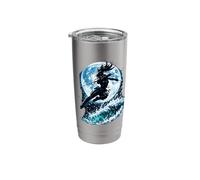 Female Anime Ninja Warrior with Swords Under Full Moon Stainless Steel Insulated Tumbler