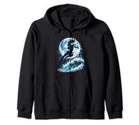 Female Anime Ninja Warrior with Swords Under Full Moon Zip Hoodie