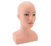 Female Bald Mannequin Head with Shoulder, Training Practice Manikin Head Shoulder Model,PVC Cosmetology Face Makeup Doll Head for Hats Eyeglasses Wig Making Display