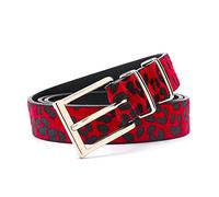 Female Belt Women Leopard Pattern Jeans Belt Gold Metal Buckle Belt for Women Clothing Accessories, Red, 115cm
