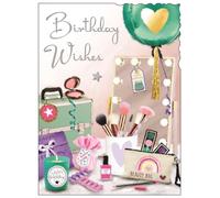 Female Birthday Card for Her - General Card for Girls - Make Up and Beauty - Girly Design - Special Finishes and Illustrated Insert Leaf - Made in the UK