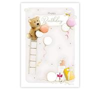 Female Birthday Card for Her - General Card for Women/Girls - Barley Bear Teddy Party Design - Special Finishes and Illustrated Insert Leaf - Made in the UK - Eco-Friendly