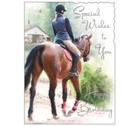Female Birthday Card for Her - General Card for Women/Girls - Horse Riding Design - Special Finishes and Illustrated Insert Leaf - Made in the UK