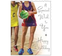 Female Birthday Card for Her - General Card for Women/Girls - Sporty Netball Design - Special Finishes and Illustrated Insert Leaf - Made in the UK