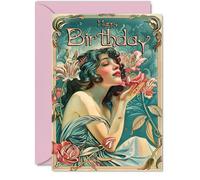 Female Birthday Card for Women - Nouveau Beauty Floral Fashion - Happy Birthday Cards For Her Woman Girls Friends Family, A5 Beautiful Fairy Tale Greeting Cards