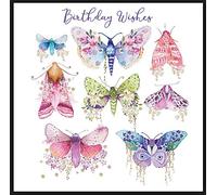 Female Birthday Card - (NQ-LPZ226) - Moths & Butterflies - From The Pizazz Range - Flitter Finish