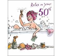 Female Birthday Card - Quentin Blake - Age 50 - Lady in Bubble Bath (QB9033)