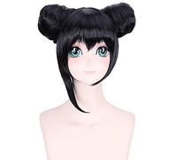 Female black Short Straight Synthetic Hair High Temperature Fiber Cosplay Costume Full Wig LoveLive Nico Yazawa + Double Buns