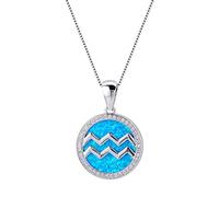 Female Blue White Opal Pendant Necklace Big Round Chain Necklaces For Women Cute Aquarius Silver Color Wedding Necklace