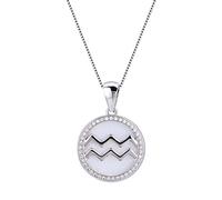 Female Blue White Opal Pendant Necklace Big Round Chain Necklaces For Women Cute Aquarius Silver Color Wedding Necklace