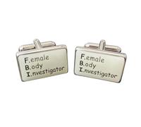 Female Body Investigator FBI Cufflinks - Onyx Art CK66 Mens Wedding Novelty Gift In Premier Life Packaging