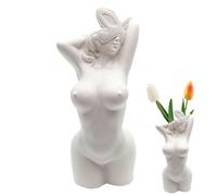 Female Body Vase - Ceramic Women Shape Flower Vase, Boho Style Sculpture | 9.2 * 6.5x28cm Decorative Resin, Feminine Torso Vases with Gold Accents, Tabletop Flower Holder, Living Room Home Decor