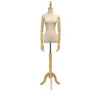 Female Bust Mannequin with Wood Arms & Base, Full Body Display Rack for Wedding Dress, Window Display