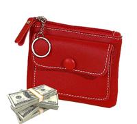 Female Card Holder - Women Card Wallet - Front - Slim PU Coin Wallet with Pocket - Zipper Door - Solid Color Wallet Female Femmin, red, Fare riferimento alla descrizione, Please refer to description